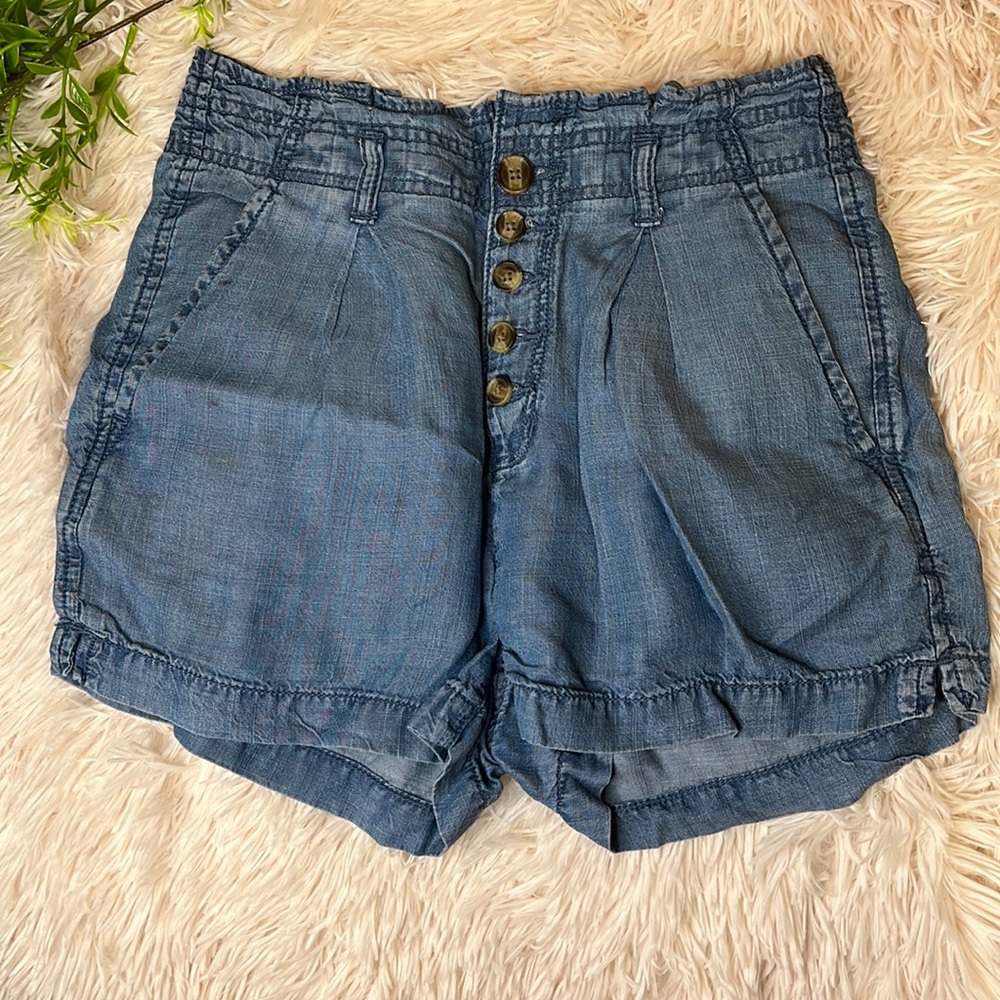 AEO 🦅 Chambray High Waisted Paper Bag Mom Shorts
